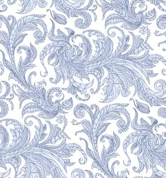 Handmade unusual seamless vector pattern. Exotic floral design background. Fe Stock Illustration