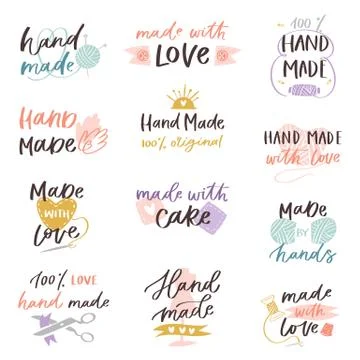Handmade vector hand made craft label typography and handicraft calligraphy Stock Illustration