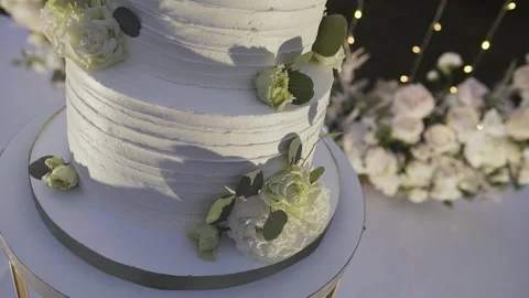 Handmade wedding cake with fresh flowers Stock Footage 306148667