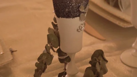 Handmade white glasses table setting Video stock 122999762