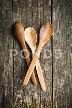 Handmade wooden spoons. Stock Photos