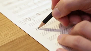 Handmade Writing On Paper: Key, Note, Musician, Pencil, Arrangement Stock Footage 85885818