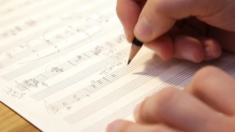 Handmade Writing On Paper: Key, Note, Musician, Pencil, Arrangement_Pan shoot Stock Footage 85886587