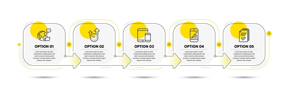 Handout, Time management and Graph phone icons set. Mobile devices sign. Vector 스톡 일러스트