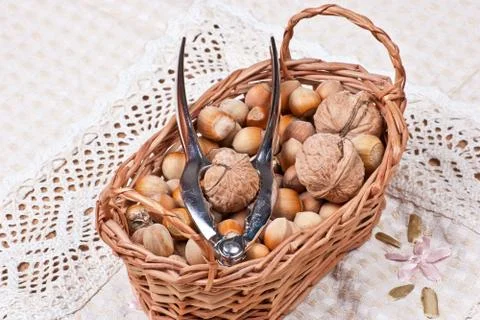 Handpiece for cracking nuts in basket Stock Photos