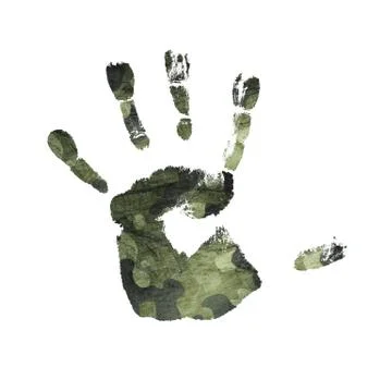 Handprint with camouflage texture, isolated. Ilustración de archivo