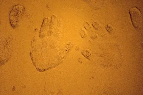 Handprint on clay 库存照片