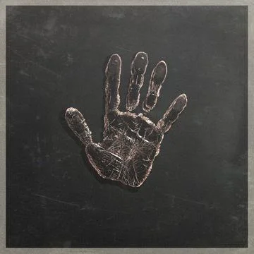 Handprint on dirty glass surface with gradient and blank space Stock-Illustration