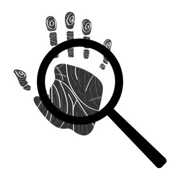 Handprint with magnifying glass icon. Personal identification. Vector. Stock Illustration