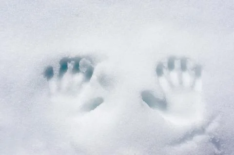 Handprints on winter snow Stock Photos