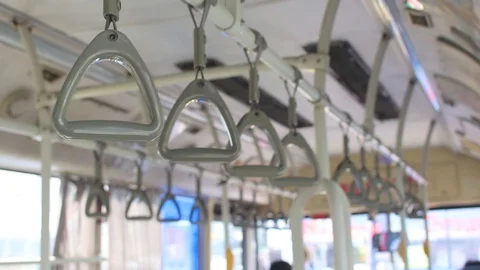 Handrail on the moving bus without people and empty space Stock Footage 121743151