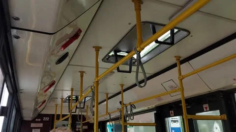 Handrails in a passenger bus with a hatch, inside Stock-Footage 297251563