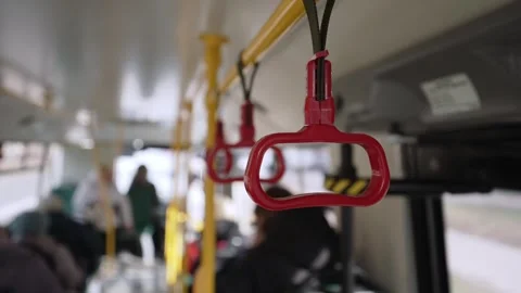 Handrails in public transport while moving along the route. Stock Footage 267013685