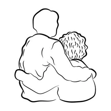 Handrawn of a couple hugging, simple line vector Stock Illustration