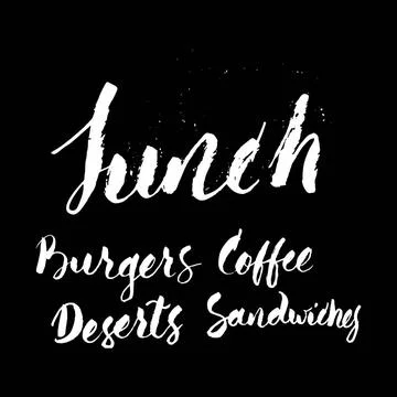 Handrawn menu position Lunch menu. Burgers, Coffee, Deserts and Sandwiches... Stock Photos