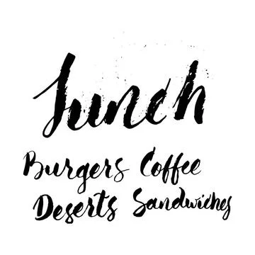 Handrawn menu position Lunch menu. Burgers, Coffee, Deserts and Sandwiches... 스톡 사진
