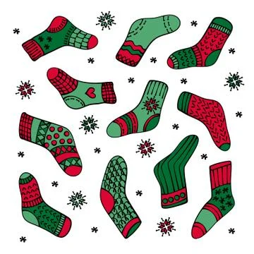 HANDRAWN SOCKS SET Colorful Vector Illustration Set for Birthday and Party Stock Illustration