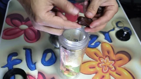 Hands Adding Dates To Healthy Smoothie Blender Stock Footage 343385731