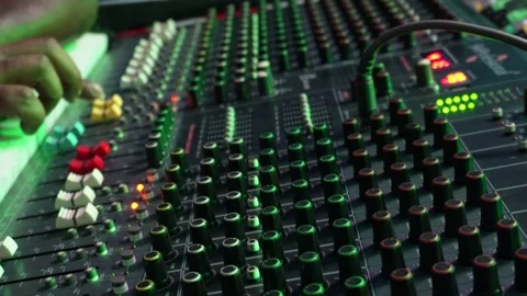 Hands Adjusting Audio Mixing Console Vídeo Stock 328522791
