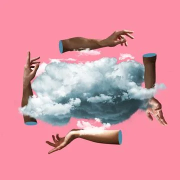 Hands aesthetic on bright background, artwork. Concept of human relation Stock Illustration