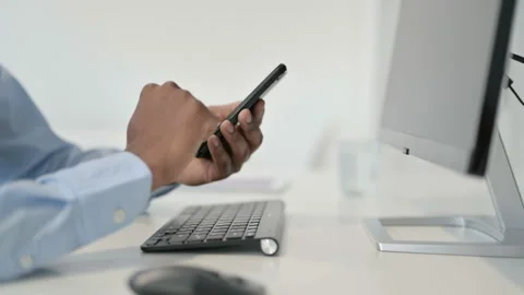 Hands of African Man Using Smartphone, Close Up Stock Footage 146479758