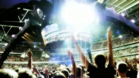 Hands in the air : Cheering Crowd jumping and dancing at arena rock concert Video stock 11016644