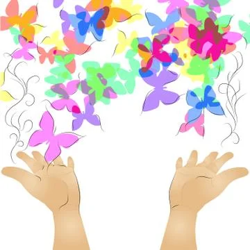 Hands and butterfly Stock Illustration