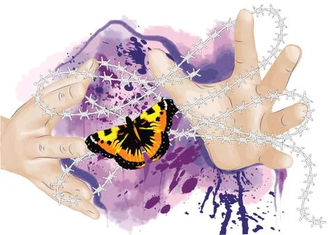 Hands and butterfly Stock Illustration
