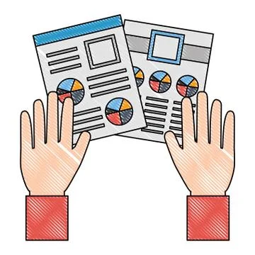 Hands and documents files with statistics graphic Illustrazione stock