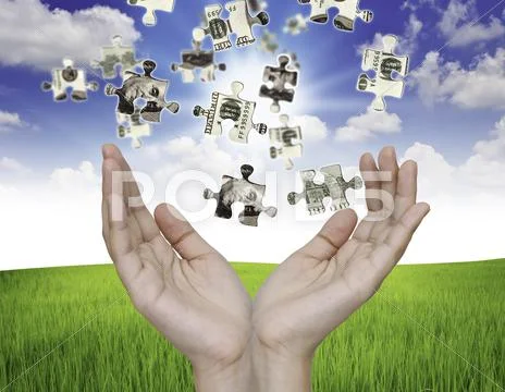 Hands and dollar money puzzle Stock Illustration