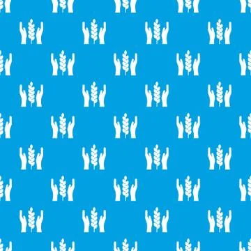 Hands and ear of wheat pattern seamless blue 스톡 일러스트