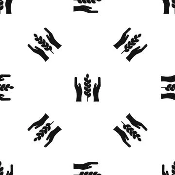 Hands and ear of wheat pattern seamless black 스톡 일러스트