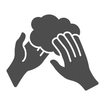 Hands and foam solid icon. Washing hand hygiene with soap glyph style pictogram Stock Illustration