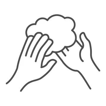 Hands and foam thin line icon. Washing hand hygiene with soap outline style Illustrazione stock