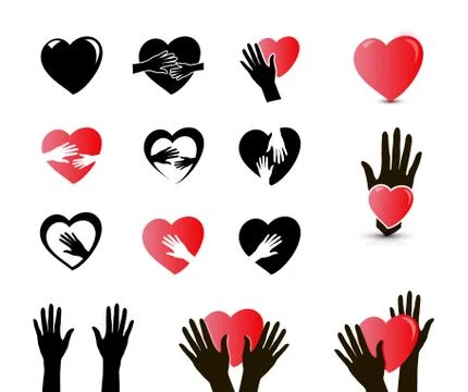 Hands and heart icon set Illustrazione stock