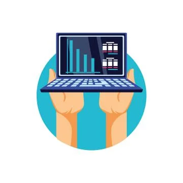 Hands and laptop computer with infographic Stock Illustration