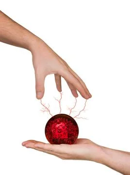 Hands and magic sphere Hands and magic sphere, isolated on white backgroun... Stock-Fotos