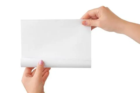 Hands and paper scroll Hands and paper scroll isolated on white background... Stock-Fotos