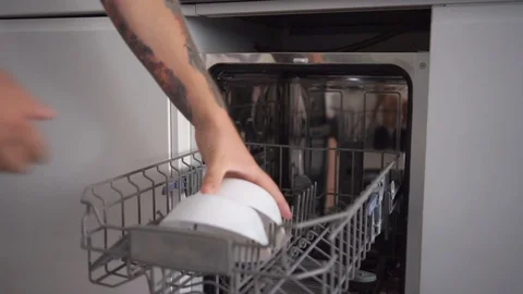 Hands and plates in dishwasher Stock Footage 110905490
