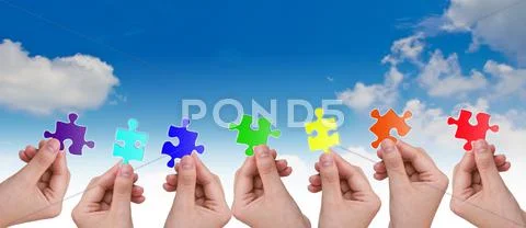 Hands and puzzle Stock Illustration