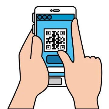Hands and qr code inside smartphone vector design 스톡 일러스트