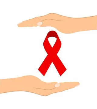 Hands and red ribbon Illustrazione stock