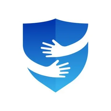 Hands and shield logo. Abstract logo design. Security and embrace symbol or icon Stock Illustration
