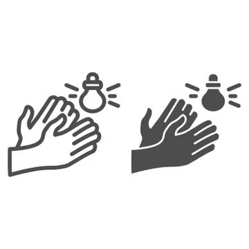 Hands and sound sensor line and solid icon, smart home symbol, smart technology Stockillustratie
