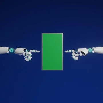 Hands of android are pointing mobile phone with green screen イラスト素材