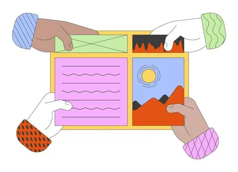 Hands applying elements onto webpage cartoon illustration イラスト素材