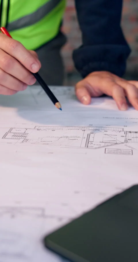 Hands, architect and blueprint with team for discussion, civil engineering and Stock Footage 340901880