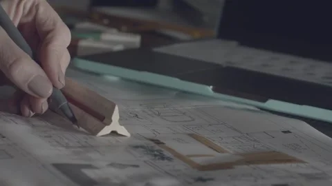 Hands of an architect or interior designer using a ruler to adjust Stock Footage 226295967