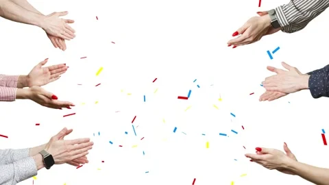 A hands are clapping at white background. A hands are applauding with a confetti Stock Footage 151421558