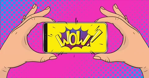 A hands are holding a smartphone with a text WOW on the screen Stock Footage 160758025